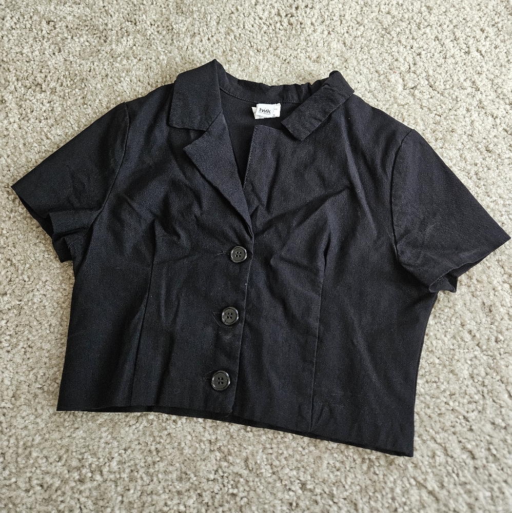Twik Black Button-Up Crop Blouse